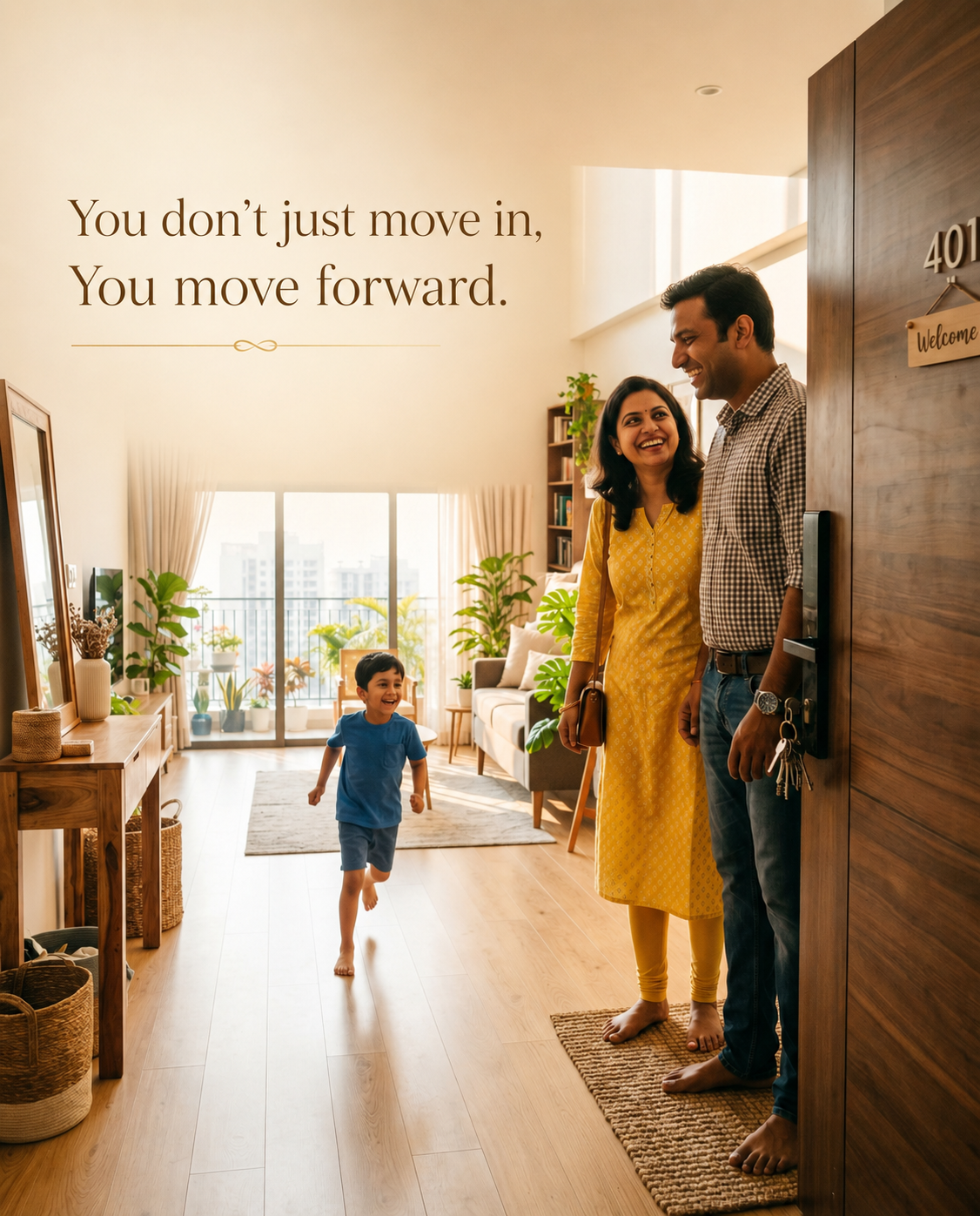 A family entering their new Mukundan Lifespace home