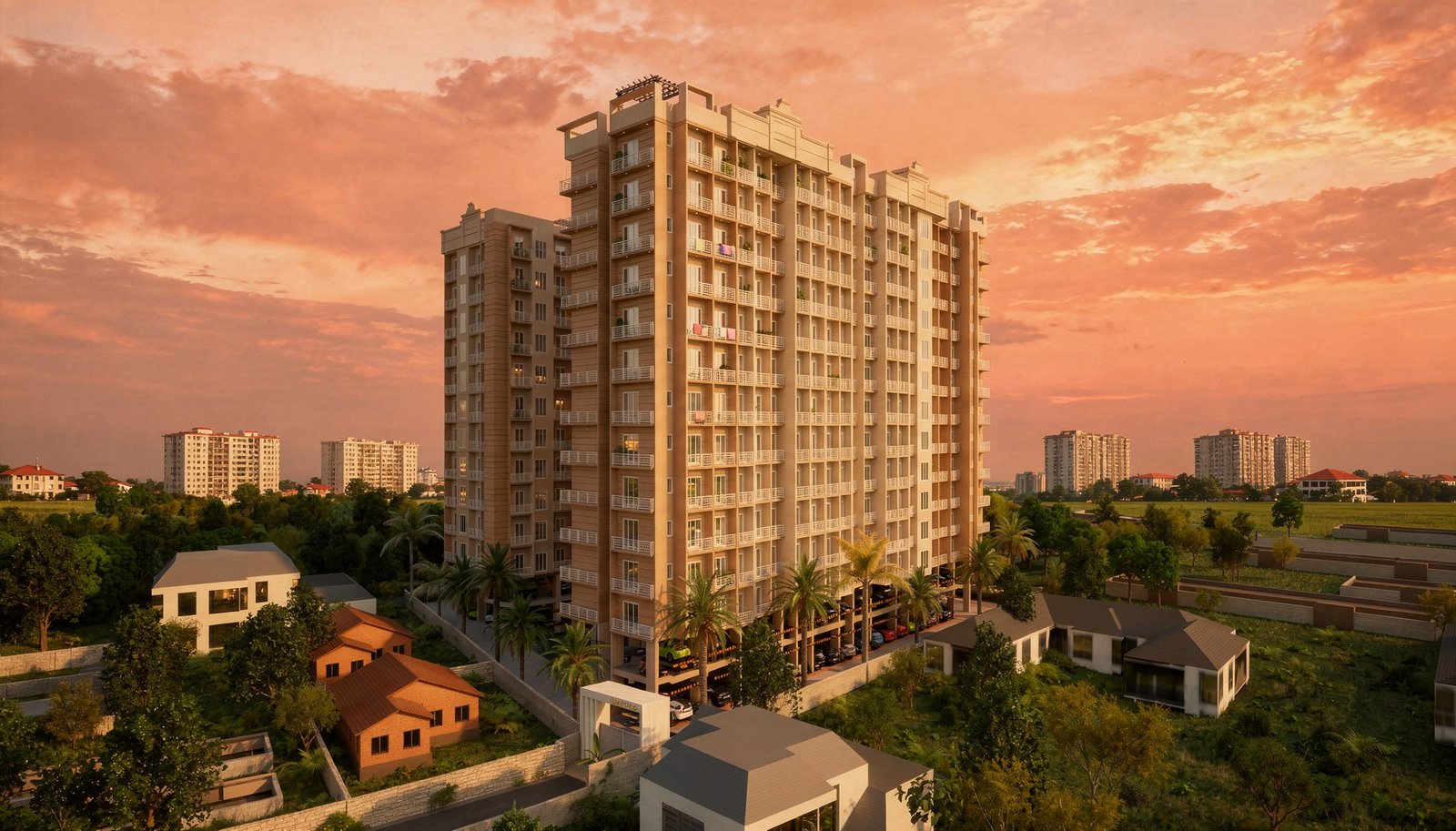 Mukundan Astria aerial exterior at sunset